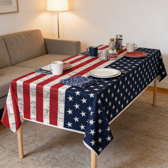 Dxssxc Disposable Plastic Table Cover, Patriotic Party Decorations, for Independence Day, Memorial Day, 21.26*42.52 Inch Red White Blue Flag Design for Outdoor BBQ, Picnic, Parade