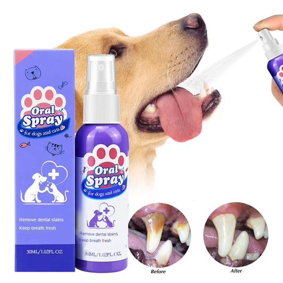 Dxssxc Dog Teeth Cleaning Spray for Bad Breath, 30ml Pet Oral Care Plaque Remover for Dogs Cats, Dental Breath Freshener for Small Large Breeds
