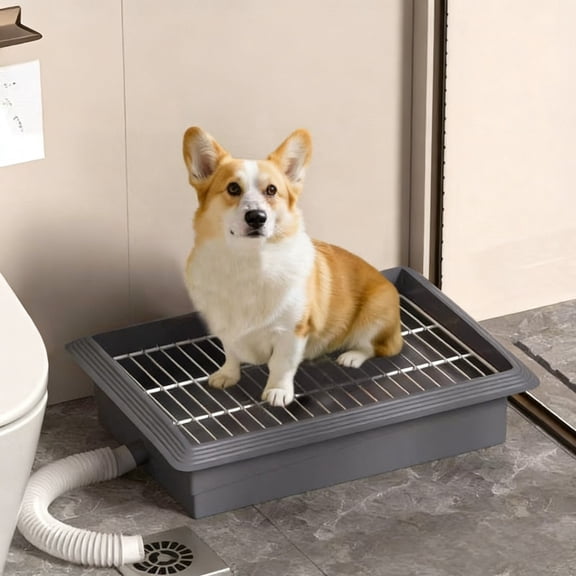 Dxssxc Dog Toilet Urine Box Flushable Drains Directly into Sewer, Training Toilet for Small Medium Dogs, Low Entry Potty Tray with Splash Guard, Easy Clean Mesh Pan