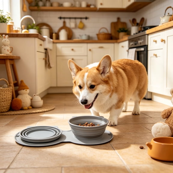 Dxssxc Foldable Double Pet Bowl Slow Feeder with Raised Bumps, 14x7.3x2.2in Silicone Collapsible Dish for Small Medium Pets Home Camping Car Travel