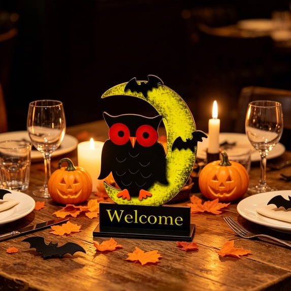 Dxssxc Freestanding Wooden Tabletop Ornaments, Spooky Pumpkin Ghost Wooden Sign, Halloween Decor for Home Indoor Mantel Shelf Desktop