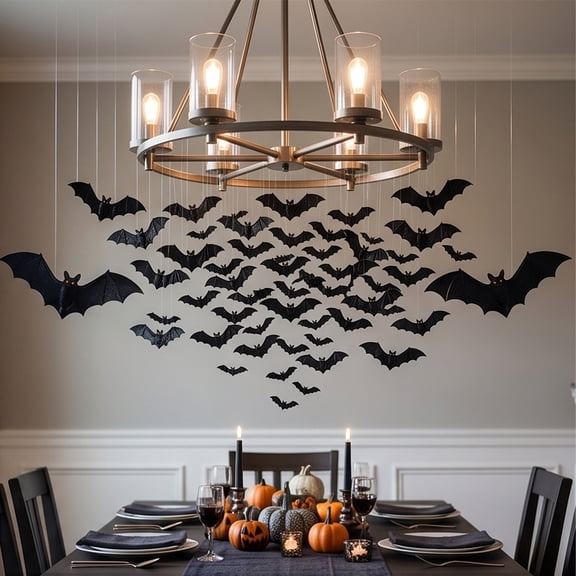 Dxssxc Hanging Bats Decor 2 Styles Black and Luminous Green 5 Sizes Halloween Suspended Bats for Ceiling Fireplace Window