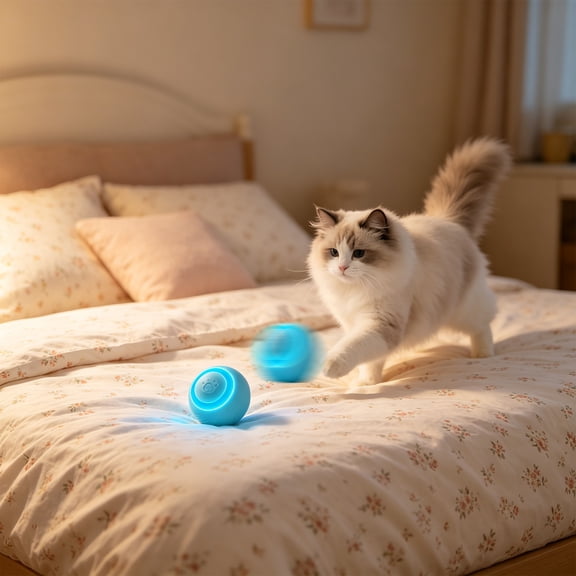 Dxssxc Interactive Automatic Rolling Cat Toy Ball, Electrical Smart Pet Ball with Random Motion, USB Rechargeable Moving Toy for Boredom Relief, Gyroscope with Soft Case