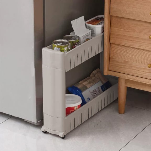 Dxssxc Narrow Slim Storage Rack for Refrigerator Kitchen – Two Tier Plastic Organizer for Cans Food Boxes, Space Saving Vertical Shelf for Pantry Office, 21.2x4.7x15.7 Inch