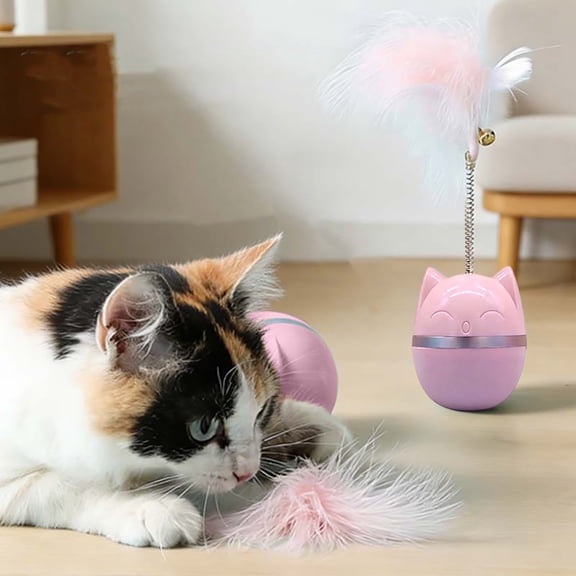 Dxssxc Owl Wobble Cat Toy Interactive Squeaky Play Ball for Indoor Cats, Self-Play Roly Poly Bird Toy with Feathers, Hunting Stimulation Stress Relief Home