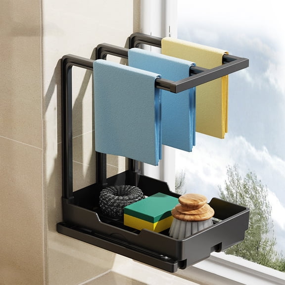 Dxssxc Punch-Free Plastic Storage Rack, Wall Mount & Desktop Organizer with Drainage, Multifunctional Holder for Kitchen Towels and Bathroom Supplies, Space Saving Home Storage Shelf