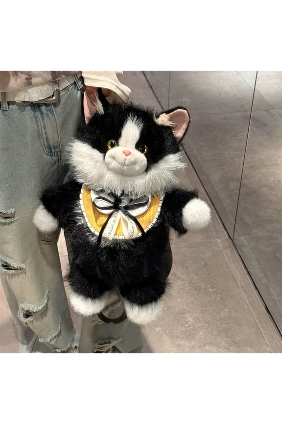 Soft Stuffed Ragdoll Cat Backpack for Little Ones - Cute Kitty Plush Rucksack Double Shoulder Bag for Campus Travel Daily Use, Kawaii Plush Toy Backpack with Adjustable Straps