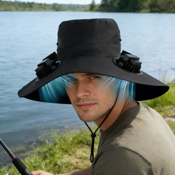 Dxssxc Solar Powered Cooling Hat Fan, 800mAh Battery with 3 Rate Levels, Sun Protection Function, Dual USB & Solar Charging for Hiking, Fishing & Outdoor Activities