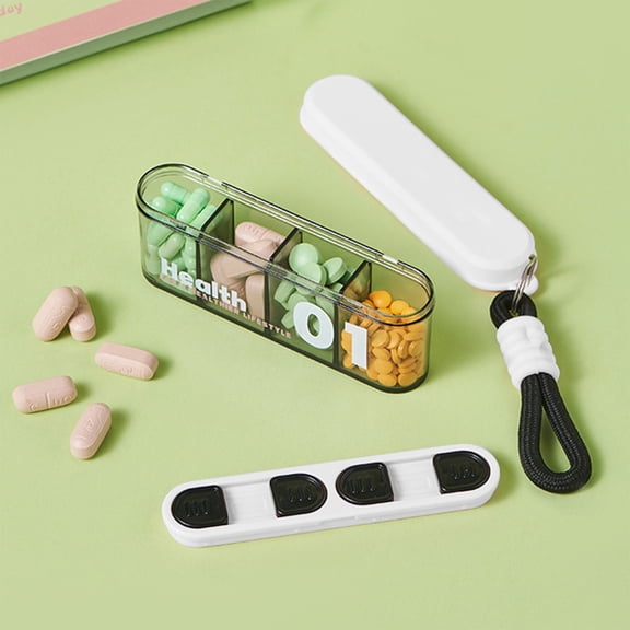 Dxssxc Transparent Portable Pill Box with Locked 4-compartment Design, Compact Case Stores Medicines, Beads and Small Hardware for Car, Home and Office