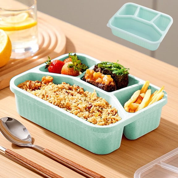 Dxssxc Wheat Straw Bento Box 4 Compartment, Square Lunch Box with Transparent Lid for Fruit Food Storage Refrigerator