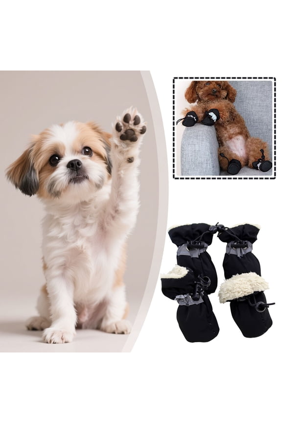Winter Dog Boots, Fleece-Lined Pet Shoes with Reflective Strips & Drawstring, Water-Resistant Paw Protectors for Small Medium Dogs, Indoor Outdoor Use for Walking Hiking Snow