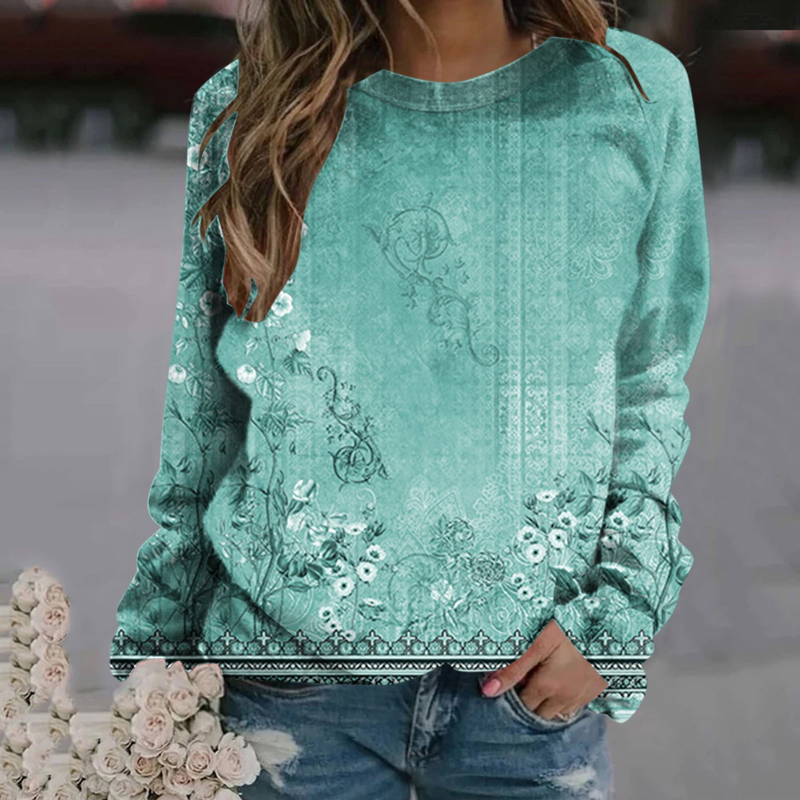 Dxssxc Womens Casual Print Raglan Sweatshirt Long Sleeve Cute Trendy