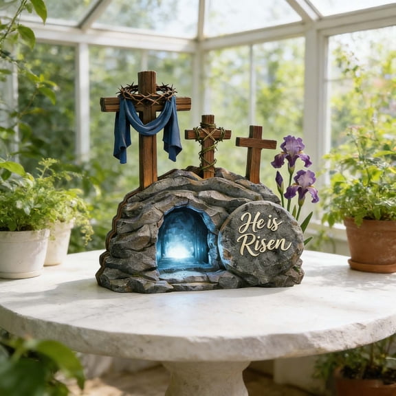 Dxssxc Wooden Easter Ornament, Hand Carved "He Is Risen" Desktop Standee, Solid Wood Home Decor for Mantel, Shelf, or Table, Religious Gift for Baptism, Confirmation, or Holiday