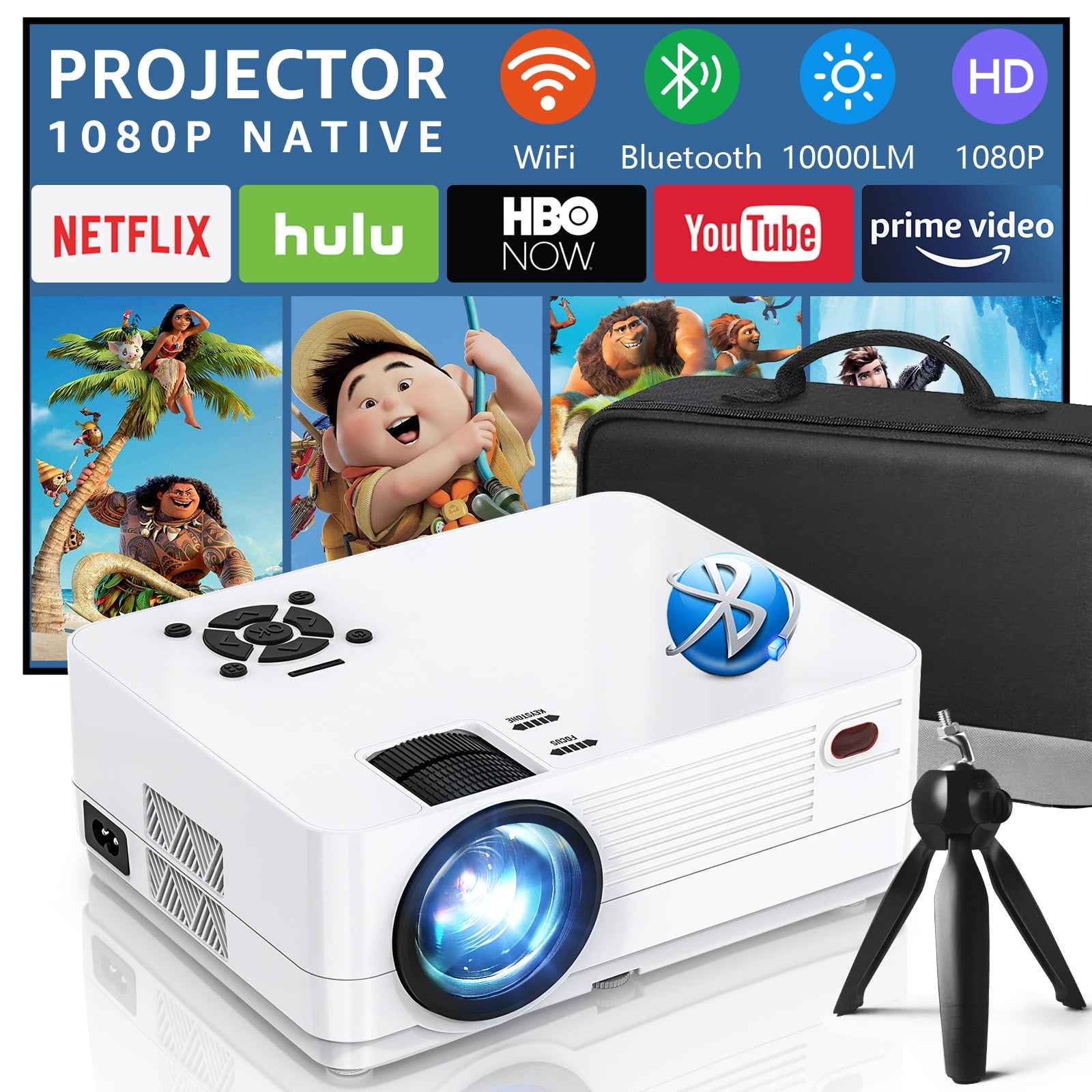 Auto Focus] Wimius Projector, Native 1080P Projector with WiFi and  Bluetooth, Smart Home Movie Projector 4K Support, 300 Large Screen, for  iOS/Android 