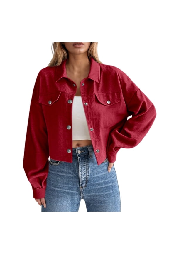 2027 Jackets for Women Fall Fashion Lightweight Coat Button Down Cropped Shackets With Pockets S-XL