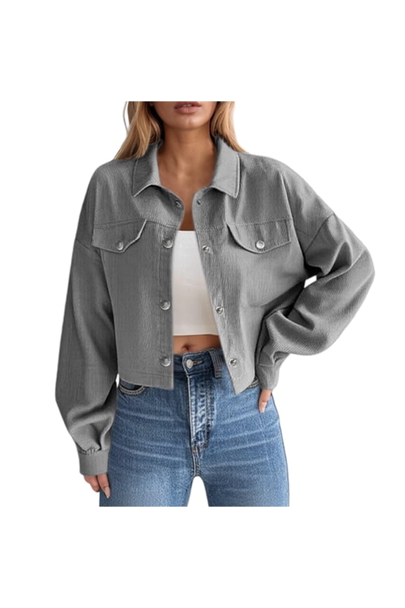 2027 Jackets for Women Fall Fashion Lightweight Coat Button Down Cropped Shackets With Pockets S-XL