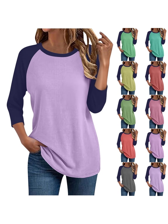3/4 Length Sleeve Womens Tops Womens Casual 3/4 Sleeve T-Shirts Button V Neck Summer Tunic Tops Loose Fit Shirts Solid Basic Tops S-5XL
