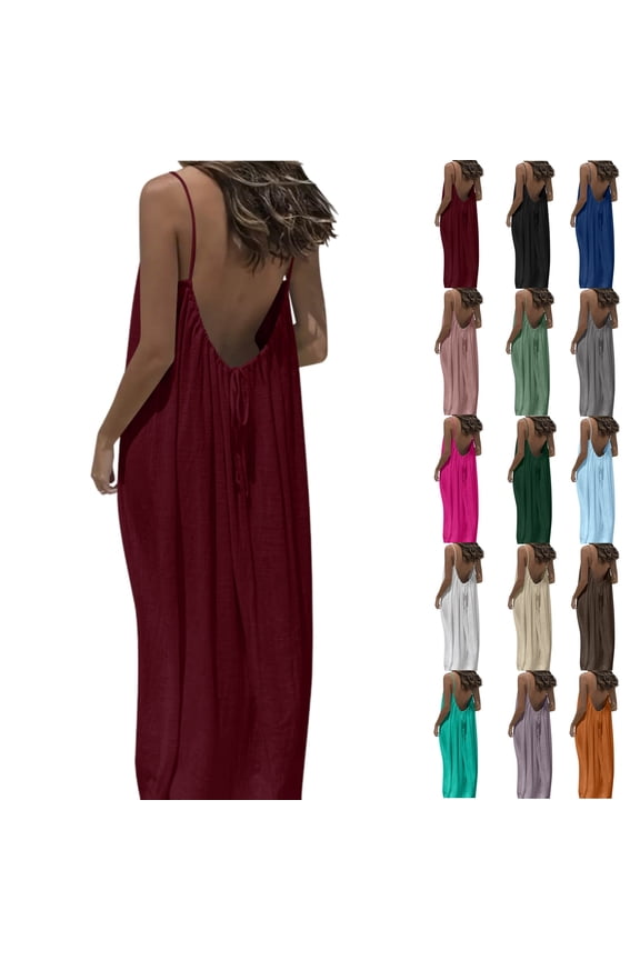 Backless Dresses for Women Lounge Dress Backless Sleeveless House Dress Long Sundress with Back Tie Beach maxi dress