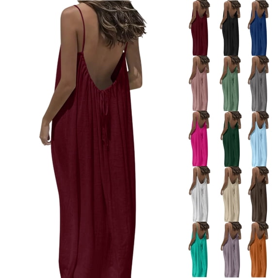 Dxzfnsa Backless Dresses for Women Lounge Dress Backless Sleeveless House Dress Long Sundress with Back Tie Beach maxi dress