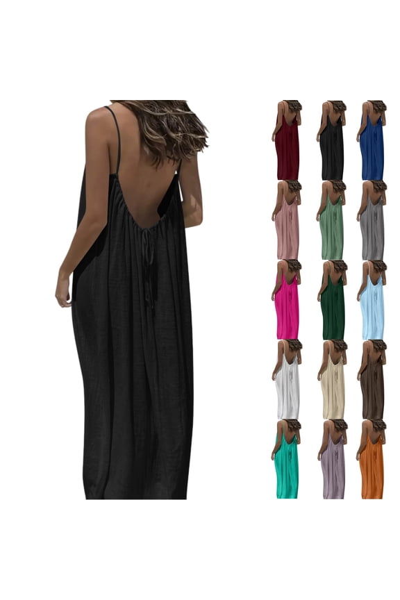Backless Dresses for Women Lounge Dress Backless Sleeveless House Dress Long Sundress with Back Tie Beach maxi dress