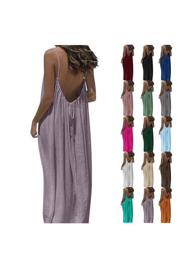 Backless Dresses for Women Lounge Dress Backless Sleeveless House Dress Long Sundress with Back Tie Beach maxi dress