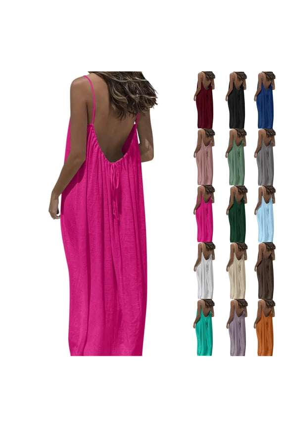 Backless Dresses for Women Lounge Dress Backless Sleeveless House Dress Long Sundress with Back Tie Beach maxi dress