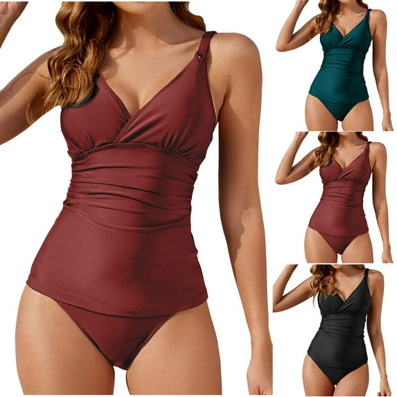 Dxzfnsa Bikini Sets for Women High Waisted Two Piece Bathing Suit U Wired V Neck Swimsuit Adjustable Straps S-3XL