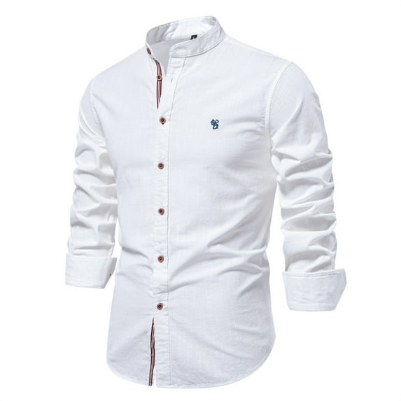 Dxzfnsa Button Up Shirts for Men Men's Fashionable Solid Color Long Sleeve Blouses Casual Basic Round Neck Cardigan Shirts Slim Fit Business Work Shirts