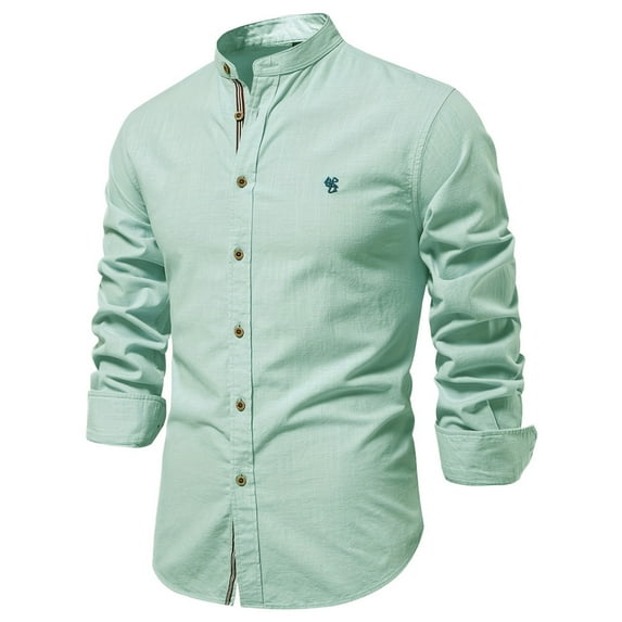 Dxzfnsa Button Up Shirts for Men Men's Fashionable Solid Color Long Sleeve Blouses Casual Basic Round Neck Cardigan Shirts Slim Fit Business Work Shirts