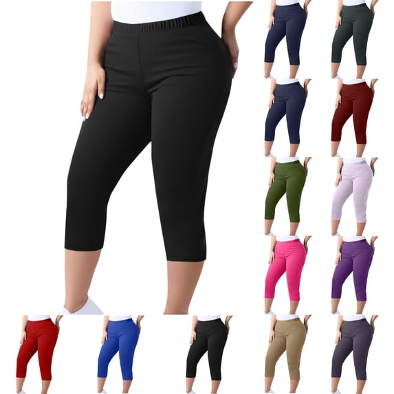 Dxzfnsa Capri Leggings for Women Plus Size High Waisted Capri Leggings with Pockets for Women Tummy Control Yoga Pants Women S-5XL