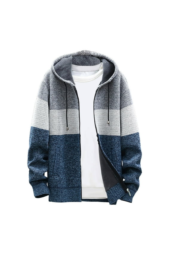 Cardigan Sweaters for Men Men's Spring and Winter Fashion Solid Color Coats Casual Slim Knit Sweaters Zipper Up Hooded Cardigan Sweaters with Pockers