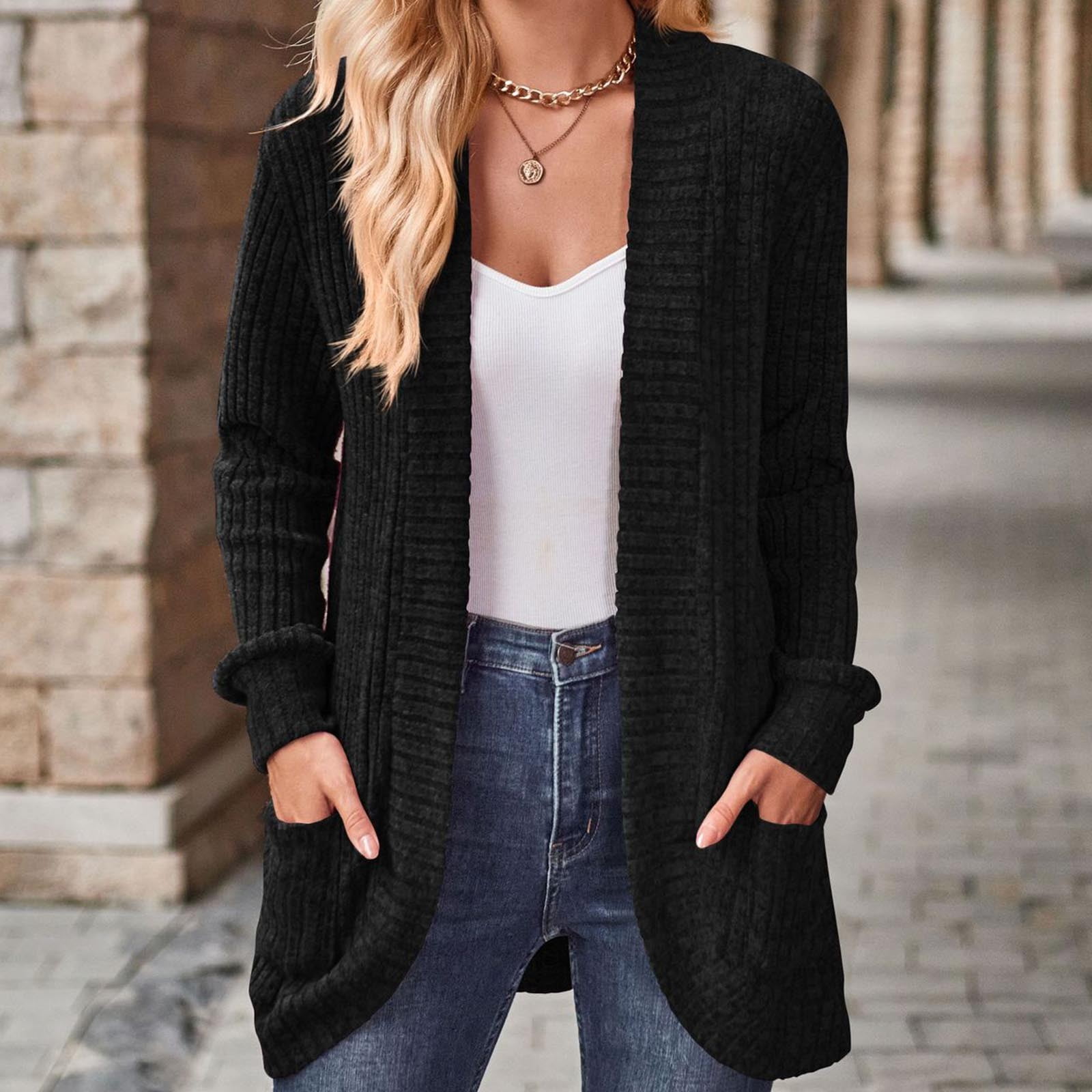 Cardigan Sweaters for Women Womens Cotton Button Down Solid Color Coats Oversized Knit Cardigans with Pockets