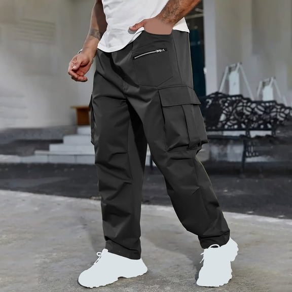 Dxzfnsa Cargo Pants for Men Casual Cotton Lightweight Relaxed Fit Stretch Elastic Waist Work PantsTactical Pants for Men,Black-XL