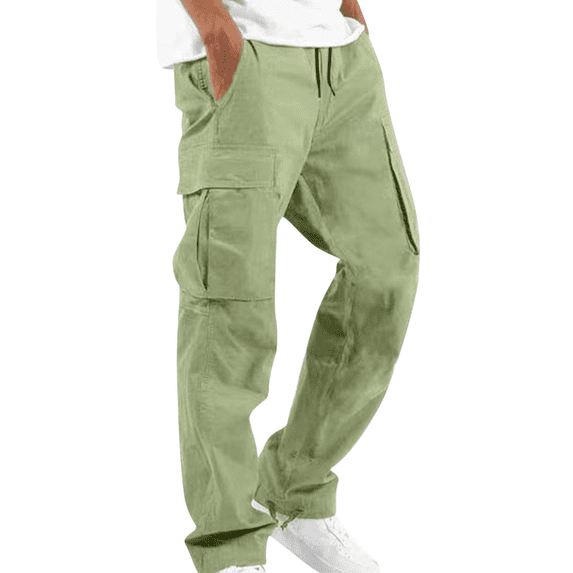 Dxzfnsa Cargo Pants for Men Mens Solid Color Straight Trousers Casual Elastic Waist weatpants Lightweight Loose Fit Work Pants with Multi Pockets