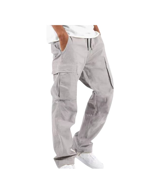 Cargo Pants for Men Mens Solid Color Straight Trousers Casual Elastic Waist weatpants Lightweight Loose Fit Work Pants with Multi Pockets