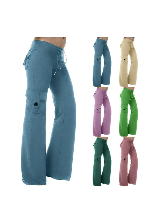 Cargo Pants for Women Fashion Womens Casual Solid Color Pants Plus Size Jogger Trousers Drawstring Elastic Waist Pocket Loose Pants