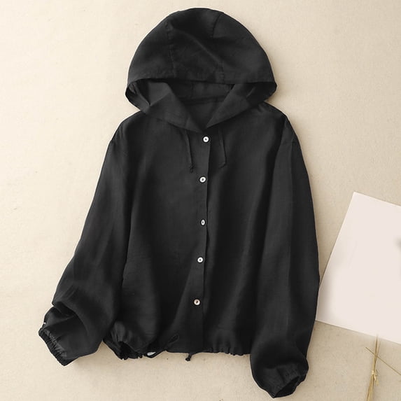 Dxzfnsa Coats for Women Summer Womens Lightweight Solid Color Sun Protection Jackets Casual Button Up Drawstring Cotton Linen Jacket With Pockets