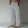 thumbnail image 1 of Dxzfnsa Cotton and linen men's summer beach pants, featuring a loose fit, an elastic waistband with a drawstring, and a daisy pattern linen pants(Gray,S), 1 of 4