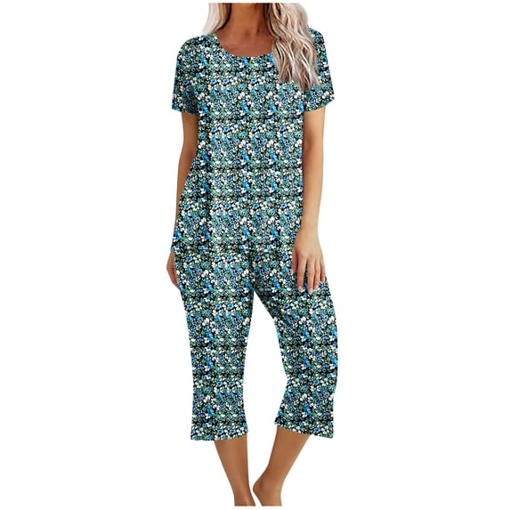 Dxzfnsa Cute Pajama Sets for Women 2 Piece Short Sleeve Floral Print Button Shirt and Short Pj Sets Woman Y2K Sleepwear S-3XL