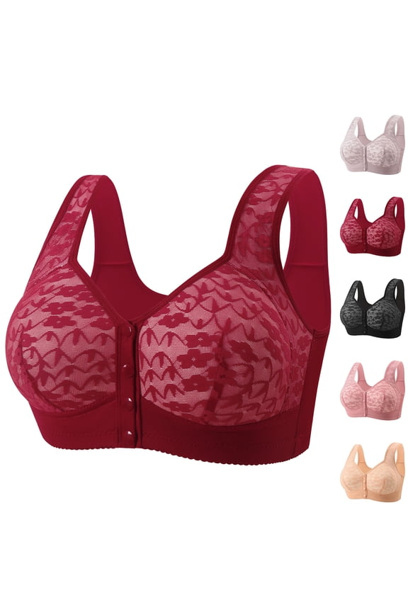 Daisy Lace Bras for Women Front Closure No Underwire Comfort Senior Wireless Snap Closing Bra (Black,S)