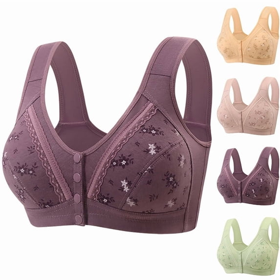 Dxzfnsa Daisy Lace Bras for Women Front Closure No Underwire Comfort Senior Wireless Snap Closing Bra (Pink,XL)