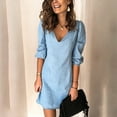 thumbnail image 1 of Dxzfnsa Denim Dress for Women Summer Womens Casual V Neck 3/4 Sleeves Jean Dresses Plus Size Comfortable Solid Color Dresses, 1 of 8