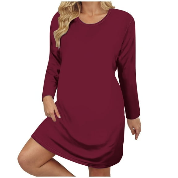 Dxzfnsa Dresses for Women Womens 2025 Fall Winter Long Sleeve Dresses Casual Solid Color Round Neck Midi Dresses