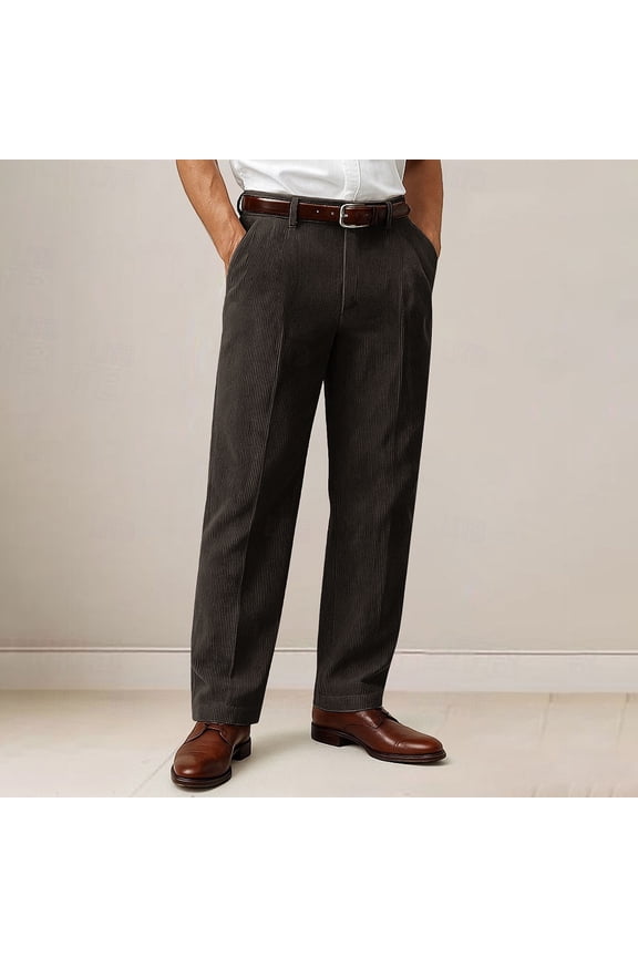 Dressy Pants for Mens Casual Solid Color Corduroy Button Long Pants Lightweight Work Travel Slacks for Men