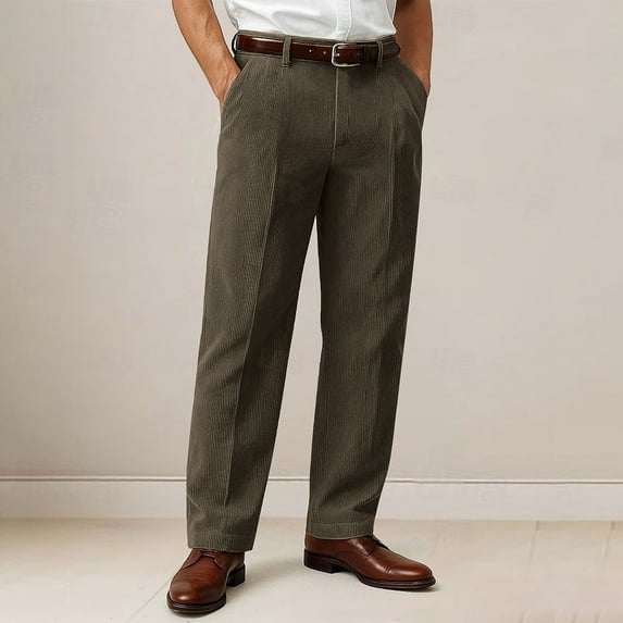 Dxzfnsa Dressy Pants for Mens Casual Solid Color Corduroy Button Long Pants Lightweight Work Travel Slacks for Men
