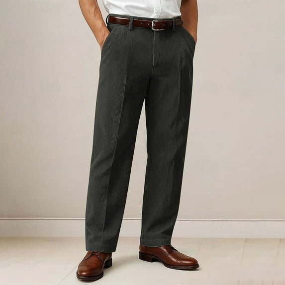 Dxzfnsa Dressy Pants for Mens Casual Solid Color Corduroy Button Long Pants Lightweight Work Travel Slacks for Men