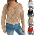thumbnail image 1 of Dxzfnsa Fall Clothes for Women Women Waffle Knit Tops V Neck Long Sleeve Tunics Color Block Casual Blouse Fall Fashion 2025 Button Decor T Shirt S-XL, 1 of 7