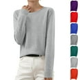 thumbnail image 1 of Dxzfnsa Fall Sweaters for Women Long Sleeve Shirts for Women Crewneck Lightweight Pullover Stretchy Knitted Sweater Ribbed Basic Layer Tops Blouse S-3XL, 1 of 7