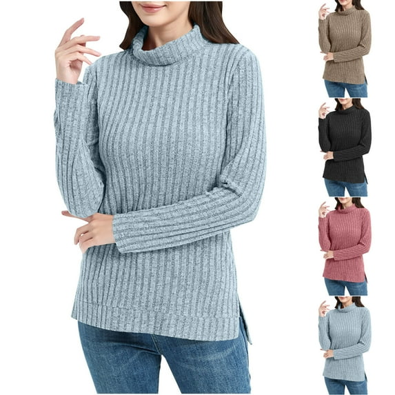 Dxzfnsa Fall Sweaters for Women Women's Casual Long Sleeve Sweaters Loose Turtleneck Knit Solid Pullover Sweater Jumper Tops S-2XL