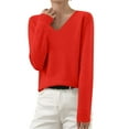 thumbnail image 1 of Dxzfnsa Fall Sweaters for Women Women's Classic Fit Lightweight Long Sleeve V Neck Sweaters Casual Comfy Solid Color Pullover Sweaters, 1 of 5